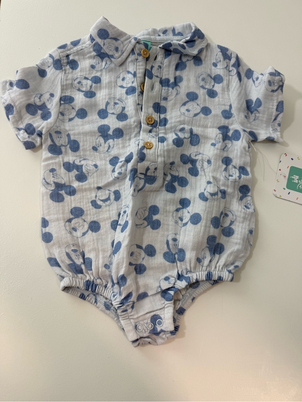 Disney Blue Mickey Mouse Short-Sleeve One-Piece Bodysuit